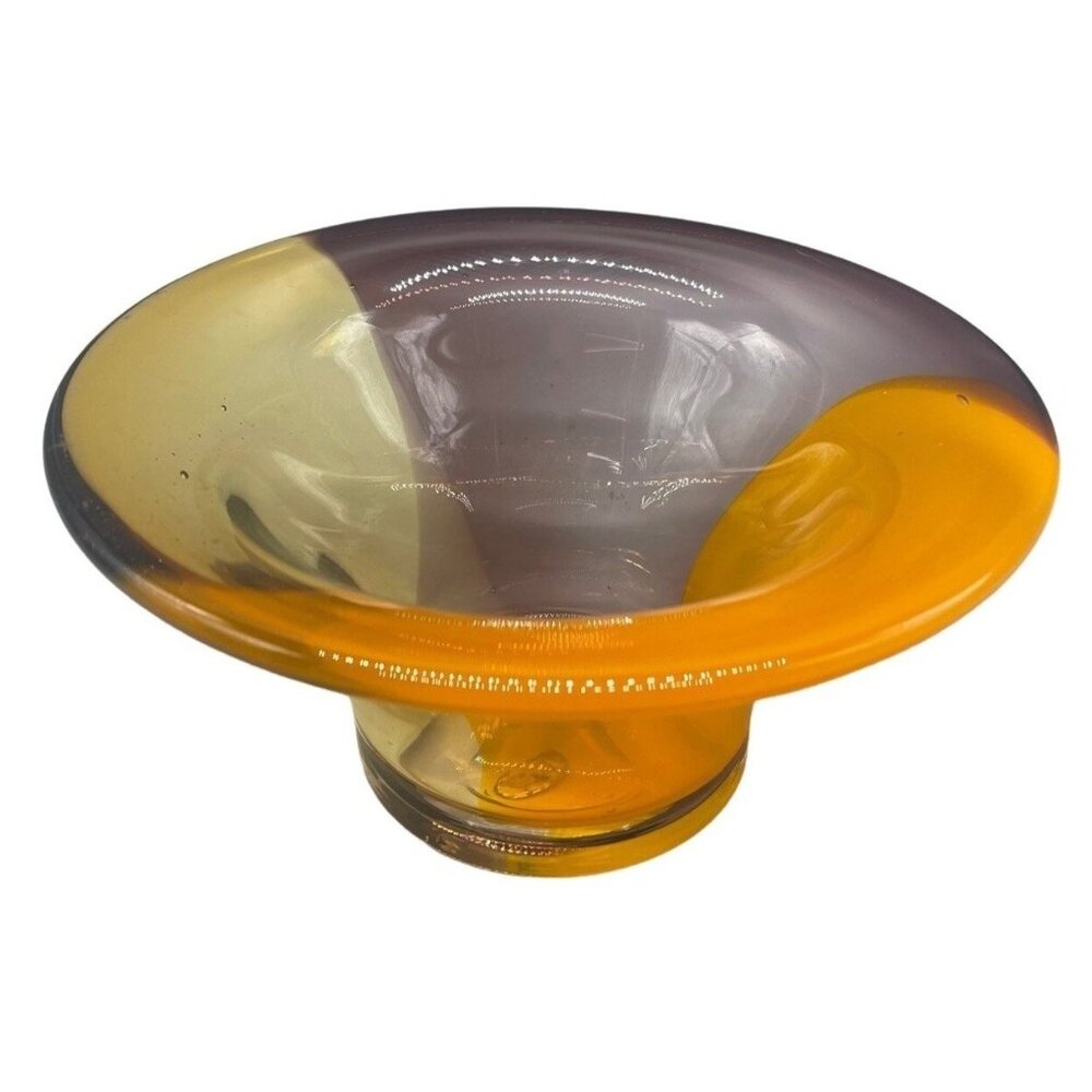 teleflora hand blown art glass bowl vase orange purple 9x9x4" READ